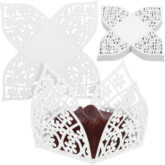 ABPETE Square Cupcake Liners, White Cupcake Liners, Greaseproof Wrappers, Truffle Wrappers for Cupcakes, Muffins, Nuts, Chocolate, 50 Pcs