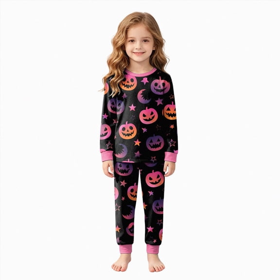 TOWED22 Toddler Girls Boys Halloween Pajamas Set Kids Pumpkin Print Sleepwear Pjs Long Sleeve 2pcs Soft Jammies(Black,8-9 Y)