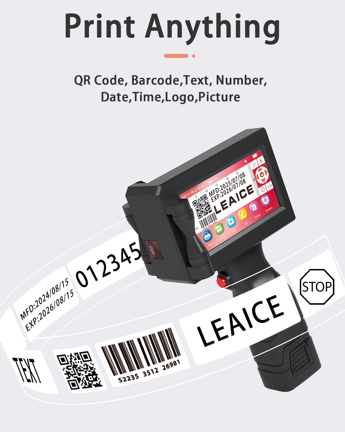 Leaice Handheld Inkjet Printer Gun with Ink Cartridge and 2000 mAh Battery 1 Inch Print height