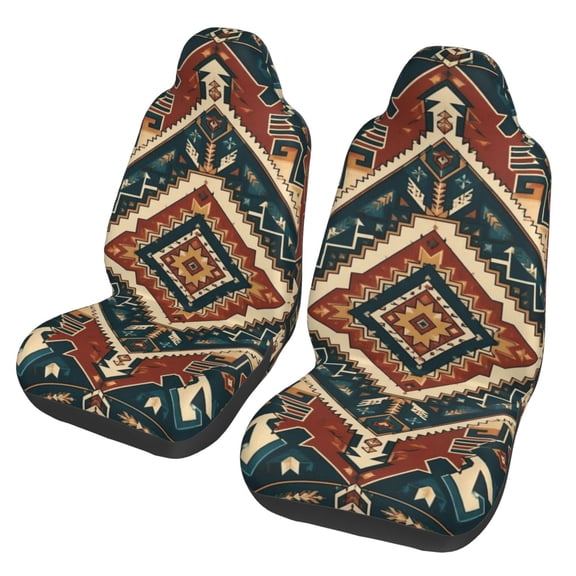 Modern Ethnic Geometric Wall Art Car Seat Cover 2 Pcs Auto Front Bucket Seats Protector Cushion Universal Vehicle Truck SUV
