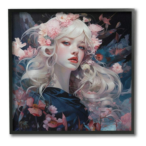 Stupell Industries Girl with Pink Irises Botanical & Floral Painting Black Framed Art Print Wall Art, 12 x 12