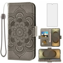 Asuwish Compatible with Samsung Galaxy S25 Ultra Wallet Case Lanyard Leather Flip Card Holder Stand Wrist Strap Cell Phone Cover for Women Men Gray