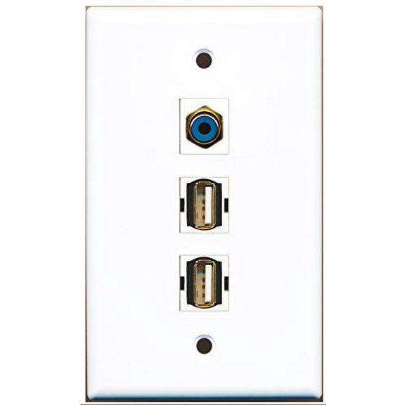 RiteAV - 1 Port RCA Blue 2 Port USB A-A Wall Plate
