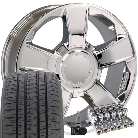 OE Wheels CV79 20 Inch Rims and Tires Fit Tahoe Style 6x139.7 20x8.5 Chrome - Hollander 5651 - Dueler H/L Alenza 275/55-20 (Set of 4)