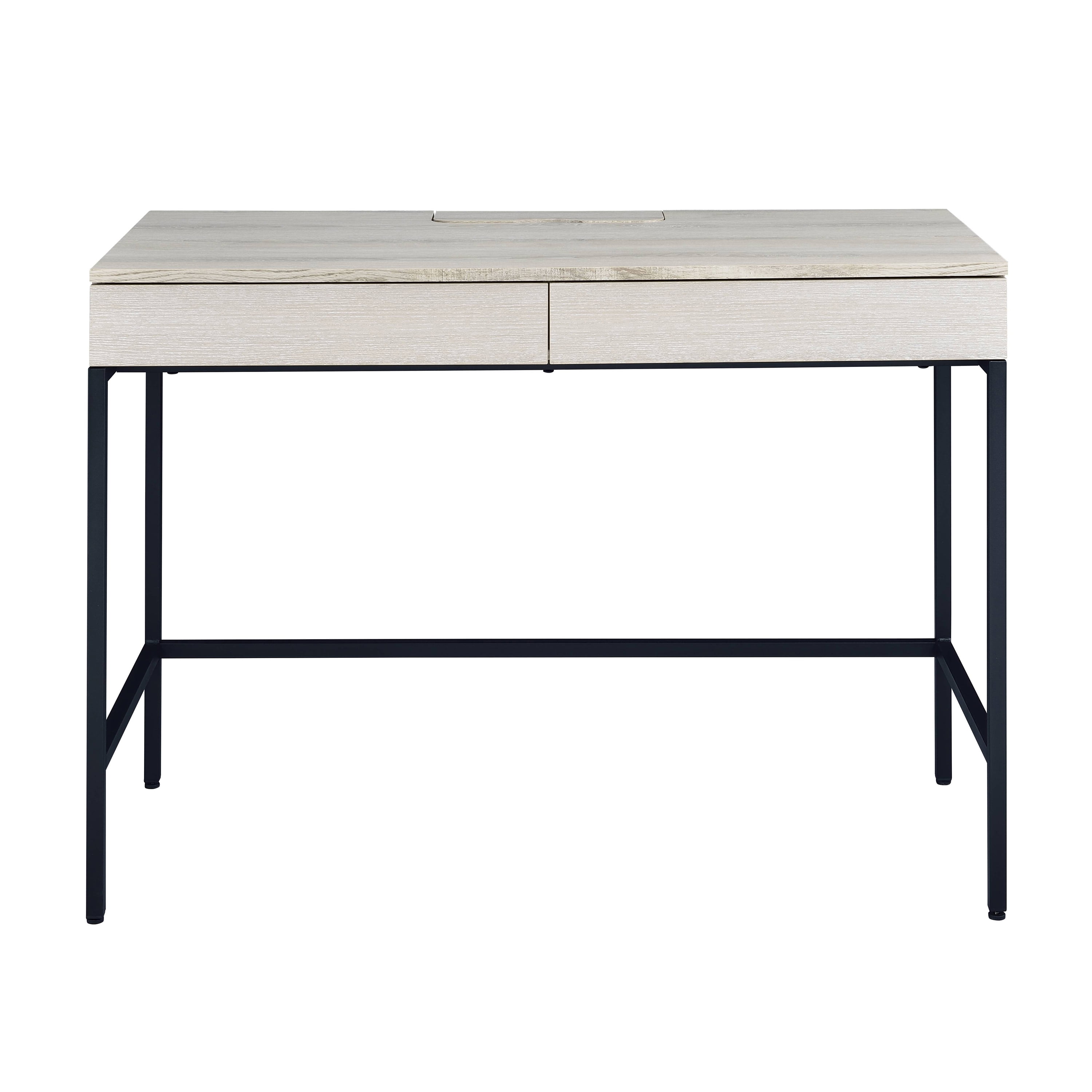 Astoutdoor Natural and Black Writing Desk with 2 Drawers