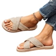thumbnail image 4 of Womens Khaki Breathable Cloth Slide Sandals Crisscross Strap Open Toe Flat Lightweight Comfortable Casual Beach Shoes,Size 38, 4 of 5