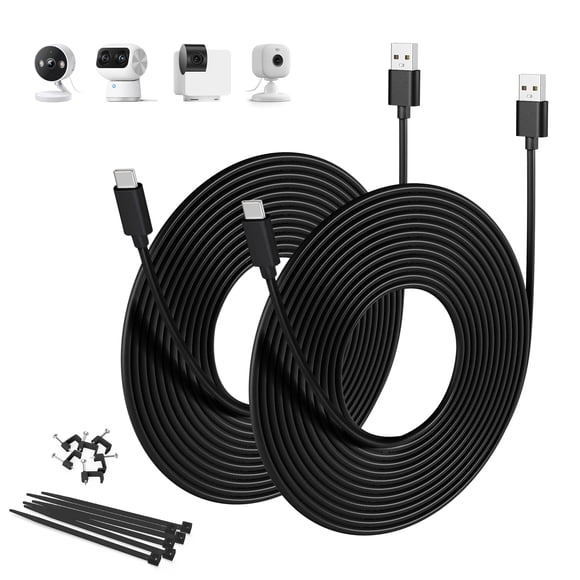 Basesailor USB A to USB C Charging Cable 30FT/2Pack,Extra Long USBC Extension Power Cord 2.0 for Xiaomi Smart Camera C400,Petcube Cam 360,TP-Link Tap