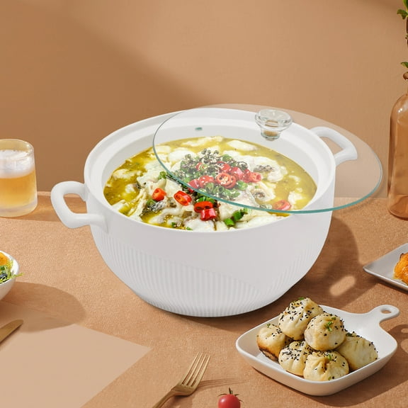 Ceramic Soup Tureen Kitchen Porcelain Serving Soup Tureen W/Glass Lid&Soup Ladle