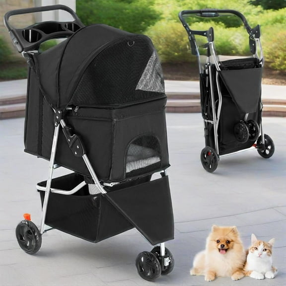 Eluvion Portable Pet Stroller, Lightweight, Foldable & Cozy for Dogs & Cats - Black