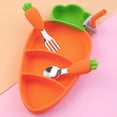 thumbnail image 4 of Yuarrent Tenedor para bebé con forma de rábano, cuchara de alimentación para niños, juego de herramientas de autoalimentación de silicona, tenedor y Mostrada Karotten-Teller-Set Yuarrent HA004999-02, 4 of 6