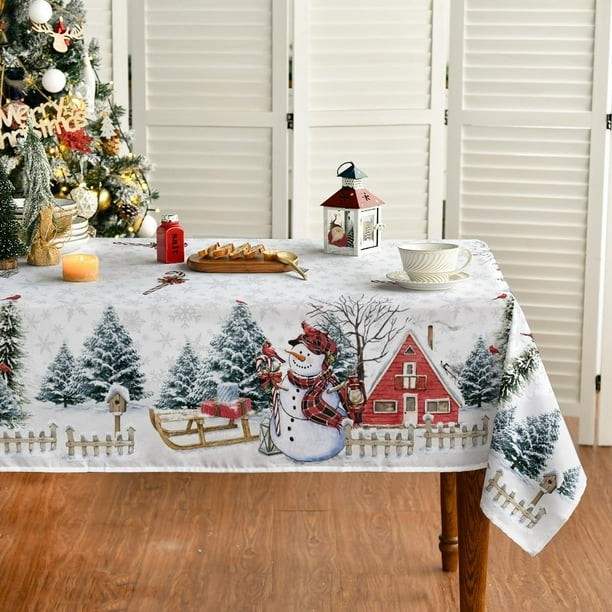 Horaldaily Servilletas de tela navideñas de 18.0 x 18.0 in, diseño de casa de muñeco de nieve de invierno, árboles de Navidad, decoración de cena de fiesta roja, servilletas lavables, juego de 6
