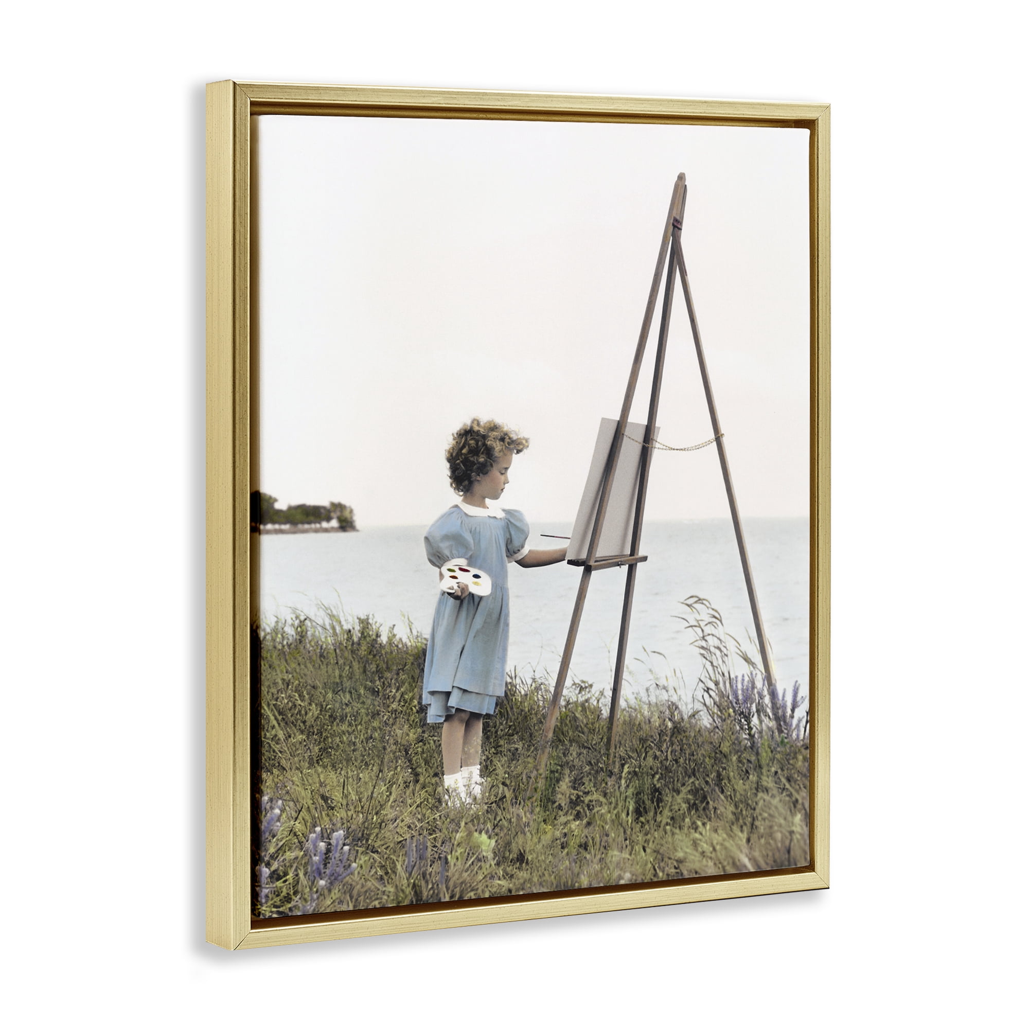 Stupell Industries Child Painting on Easel Gold Framed Floater Canvas Wall Art, design by Kendra Dew