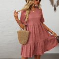 thumbnail image 4 of qucoqpe Womens Summer Dress 2025 Casual Crew Neck Ruffle Short Sleeve Sun Dress Hawaiian Beach Tiered Flowy Midi Dress, 4 of 7