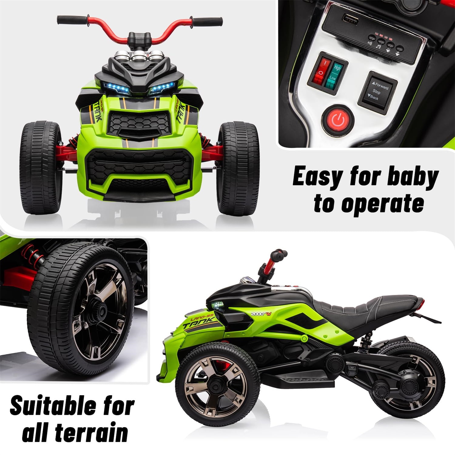 12V Kids Ride On ATV Car,3 Wheeler Motorcycle Electric Vehicle ATV with EVA Tire, LED, Music,Ride on Car Toy for Boys and Girls
