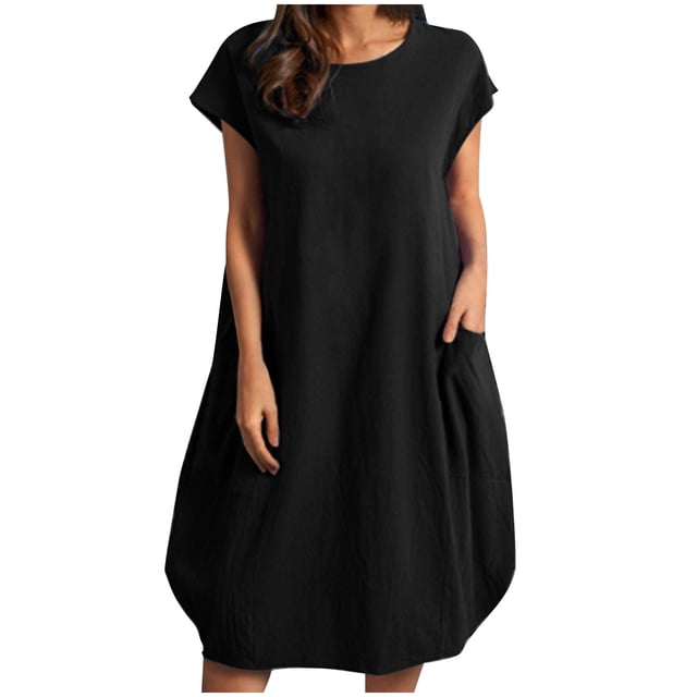 Birdeem Mode Femme Été Uni Manches Courtes Poche Décontracté Col Rond Robe Courte