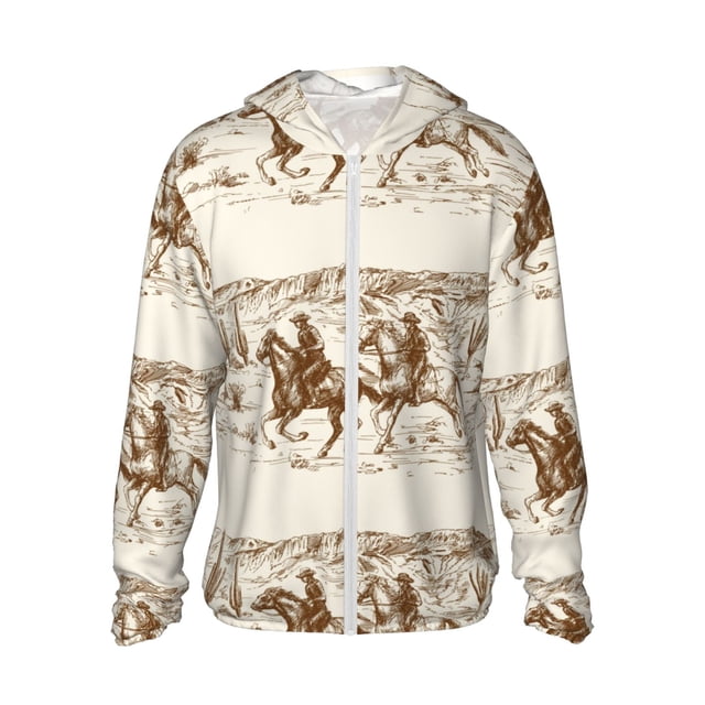 Fotbe Western Desert Cowboys1 Chaqueta con Protección Solar UPF 50+ para Hombre y Mujer, Camisa con Capucha y Bolsillos-XX-Large