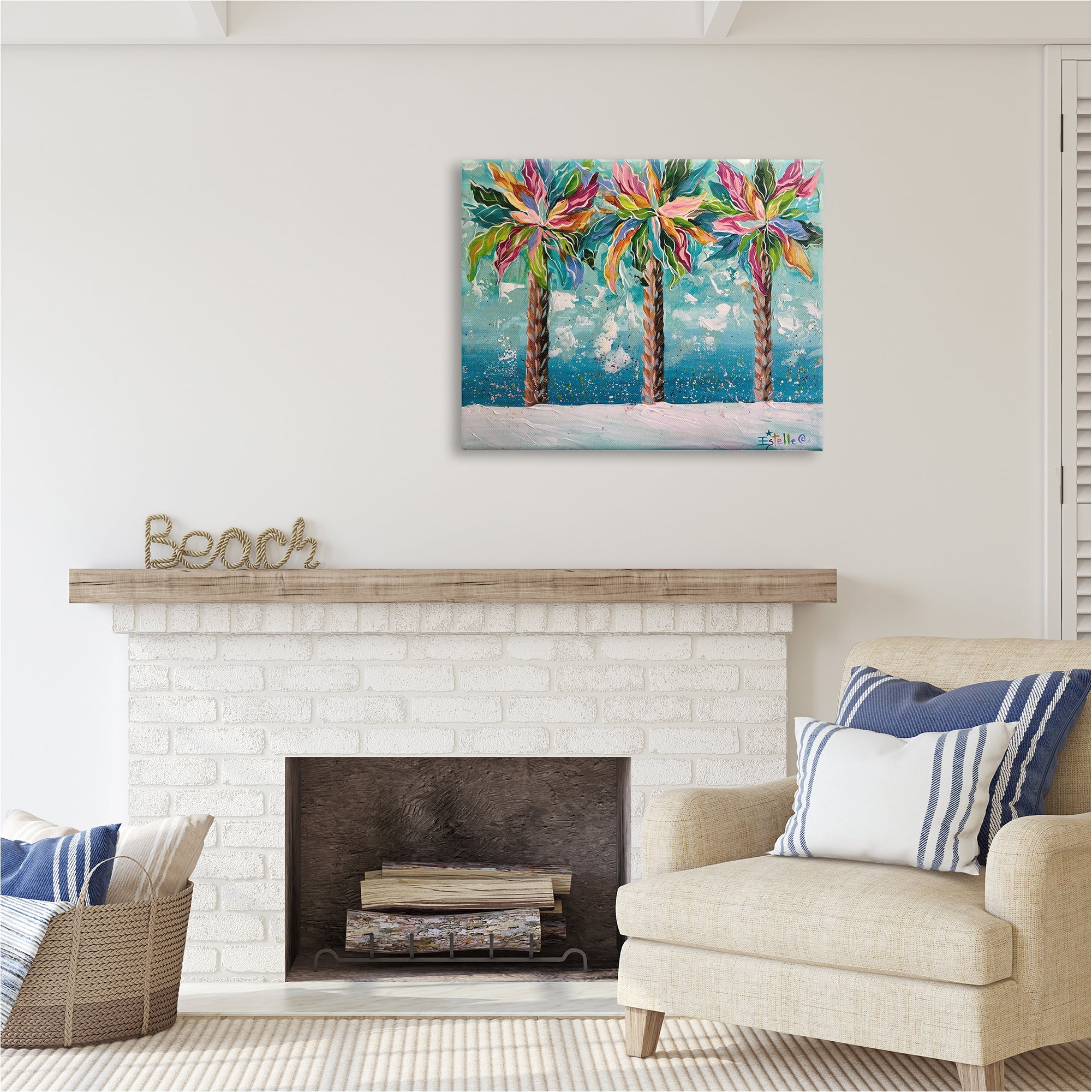 Stupell Industries Vivid Hue Palm Trees Landscape Painting Gallery Wrapped Canvas Art Print Wall Art, 40 x 30
