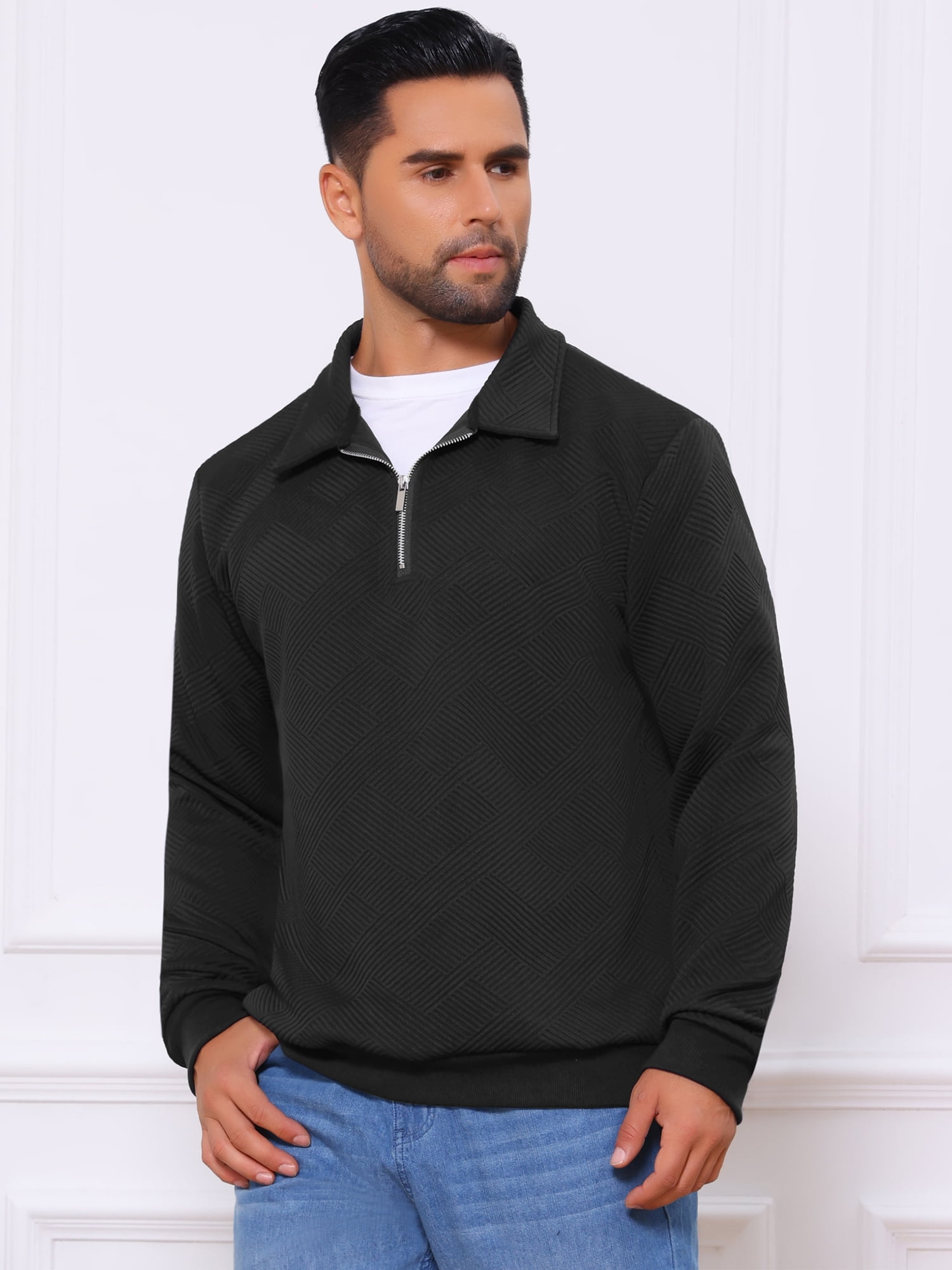 DARING DIVA Zip Pullover Long Sleeve Knitted Sweatshirts 2XL Black