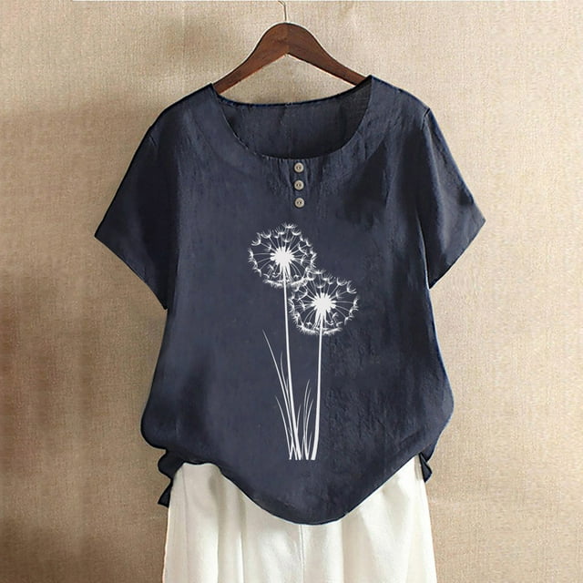 Babysbule Hauts pour Femmes en Liquidation Mode Femme Col Rond Manches Courtes Blouse T-Shirt Imprimé Hauts Amples