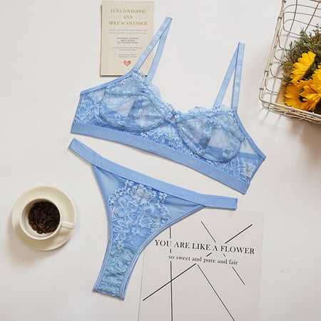 

GeweYeeli 2Pcs Lingerie Set for Women Bra and Panty Set Lace Bralette Set Sky Blue