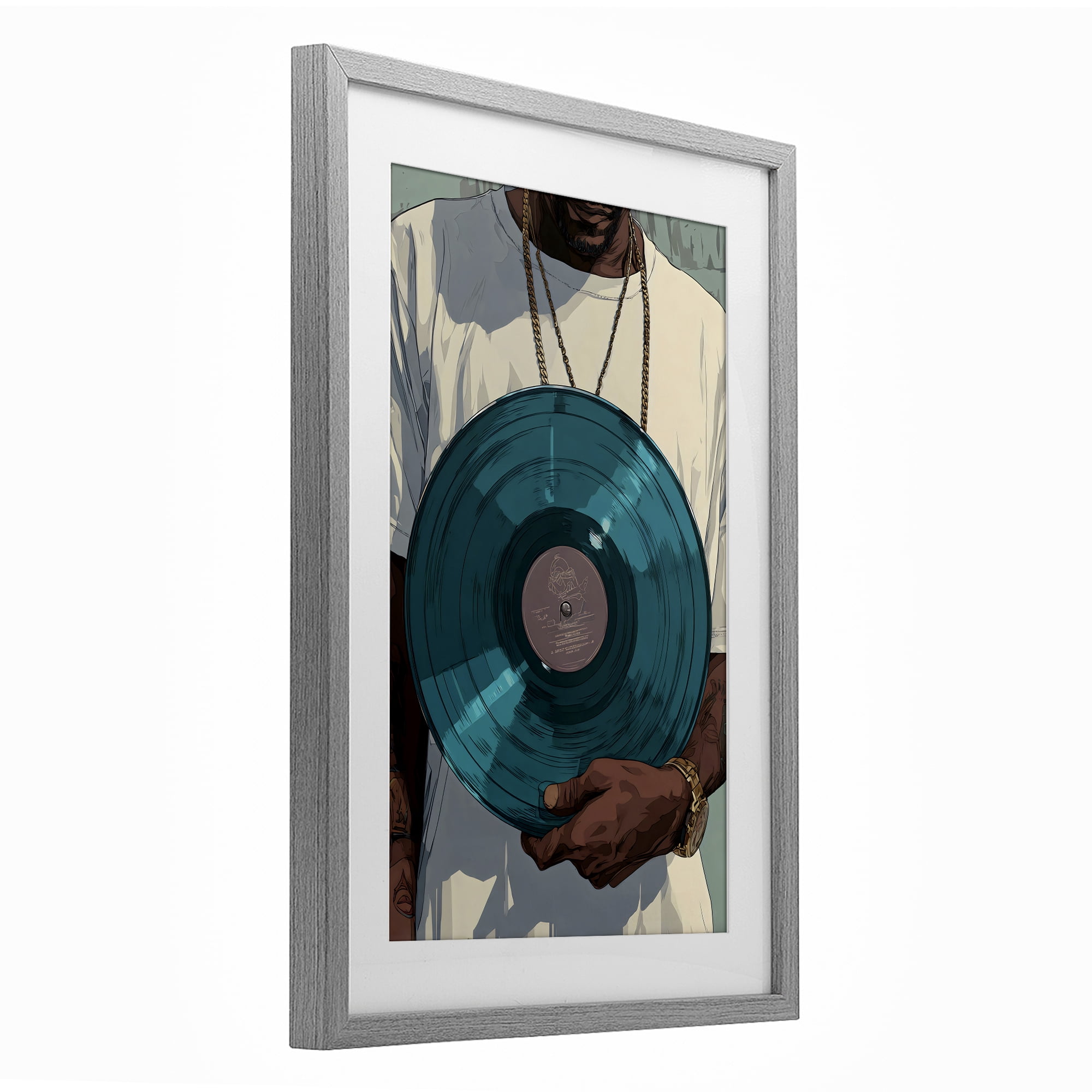 Stupell Industries Musician & Blue Music Record Gray Framed Print Under Glass, design by Franklyn Gregory