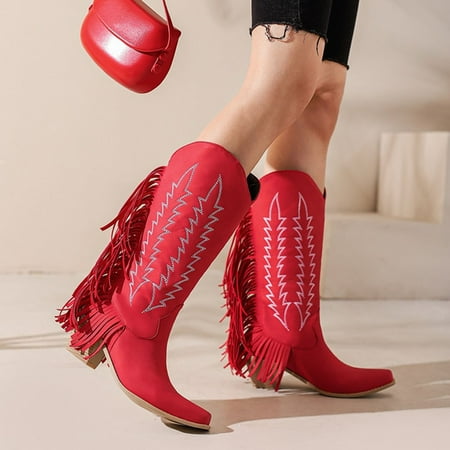 

Cathalem over Knee Boots Wide Calf for Women Women s Fashion Embroidered Square Heel Women Knee High Boots with Heels Wide Calf Red 8.5