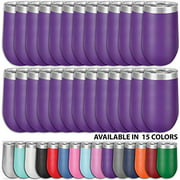 Clear Water Home Goods - Pack of 24 Bulk - 16 oz Stainless Steel Wine Tumblers with Lid, Stemless Vacuum Insulated Double Wall 18/8, Powder Coated - Purple