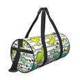 thumbnail image 3 of Xecao Funny Dinosaurs on Stripes print Round Travel Duffel Bag is a foldable gym bag with an inner pocket, perfect for travel sports, 3 of 8