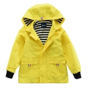 Hiheart Boys Girls Water Resistance Hooded Jackets Unisex Cotton Lined Mid-Length Rain Jackets Yellow 6-7 yrs