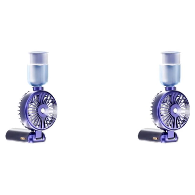 Inteprter Ventilador portátil, pantalla de alimentación Digital, interruptor de botón ajustable de Color sólido plegable, ventiladores de Púrpura 5000mAh 2Conjunto