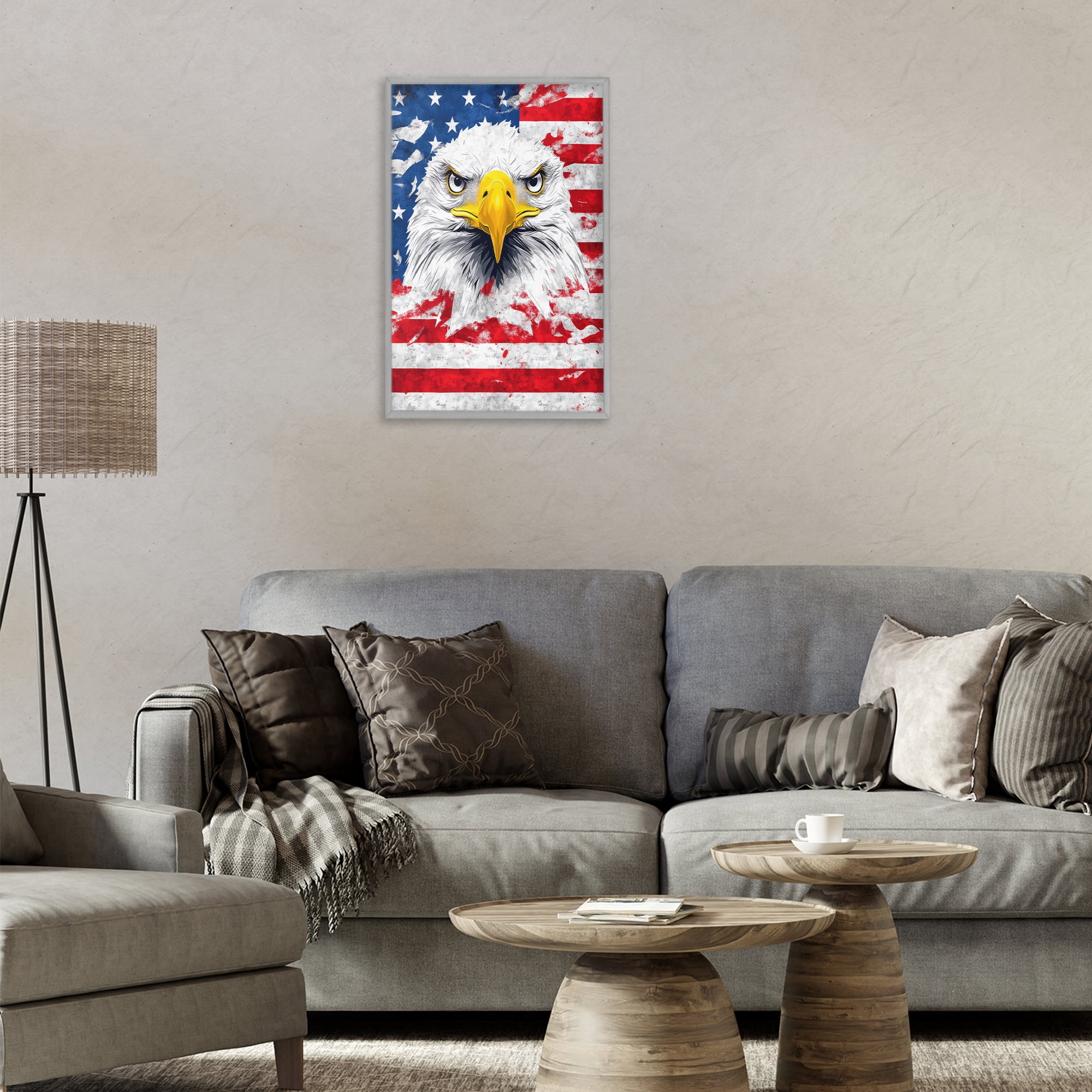 Stupell Industries Patriotic Bald Eagle Flag Gray Framed Giclee Art, design by The Wands Want