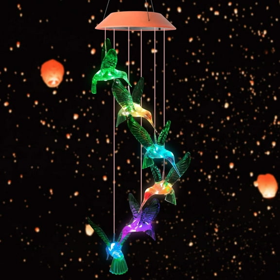 Hummingbird Wind Chimes with Color-Changing LED Lights-Waterproof Solar Wind Chimes for Home,Party,Garden Decoration
