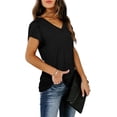 thumbnail image 3 of Women's Summer V-Neck Loose Petal Sleeves Solid Color Short Sleeve Casual T-Shirt Tops, 3 of 4