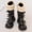 Black, variant on Girls Mid-Calf Faux Faux Leather Bow Winter Boots with Shearling Lining, Black, Zip-Up Non-Slip Sole,Size 32