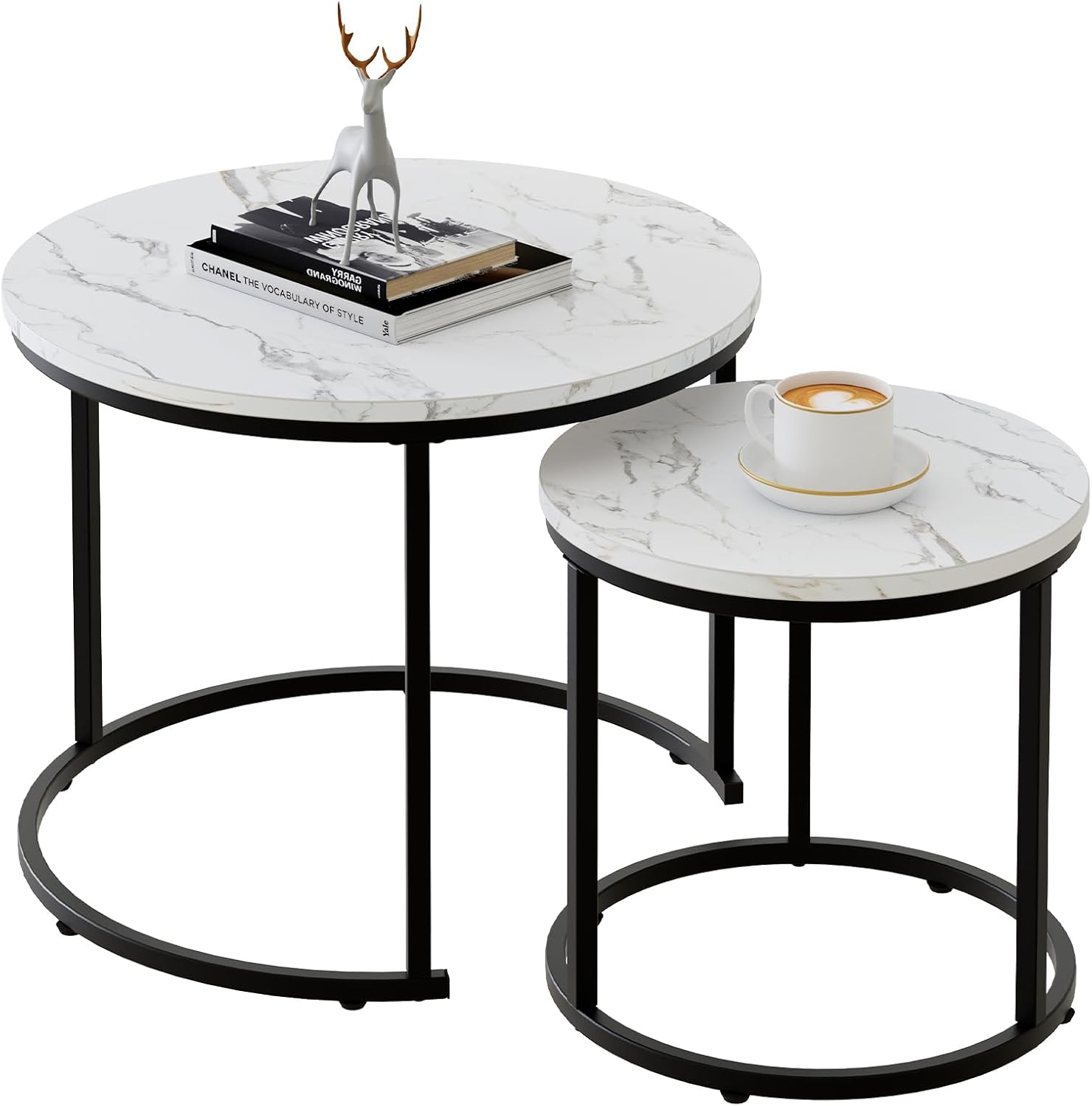 Callalily Round Nesting Coffee Table Set, Faux Marble White photo 1