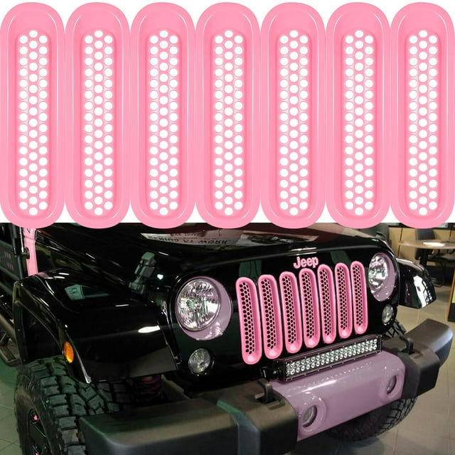 Camoo Inserts de Parrilla Frontal Rosa para Jeep Wrangler 2007-2017, Juego de 7 Piezas