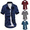 thumbnail image 2 of Mens Casual Plaid Button Down Shirts Short Sleeve Shirt Tops T-Shirt Blouse, 2 of 9
