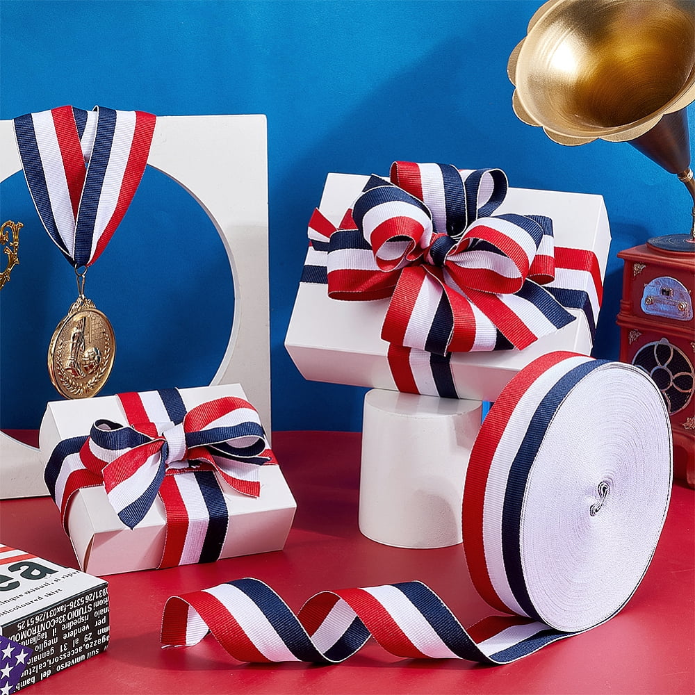 50 Yards Striped Grosgrain Ribbon Red White Blue Ribbon Polyester Grosgrain Ribbon Patriotic Ribbon Red Striped Ribbon 4th of July