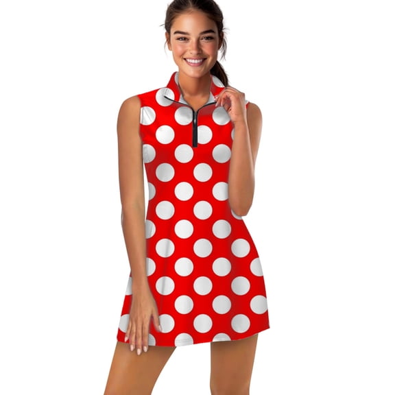 Polka Dots Red Polka Dots Sports Dresses Women Tennis Dress Outdoor Badminton Golf Quick-Drying And Breathable Sports Dress