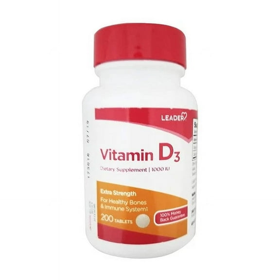 Leader Vitamin D3 1000 IU Extra Strength, Supports Healthy Bone & Immune Function, 200 Count