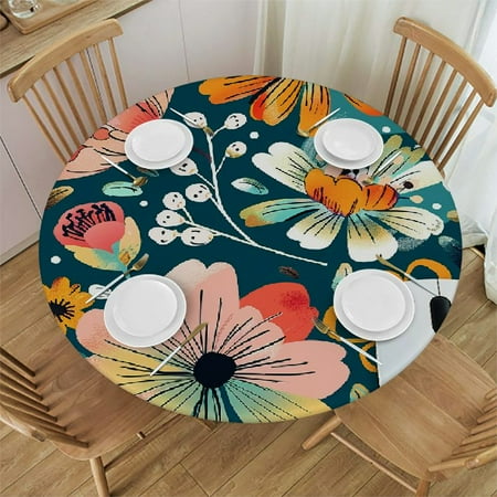 

ONETECH Flower Pattern Round Tablecloth Waterproof 100% Polyester Fiber 46-50