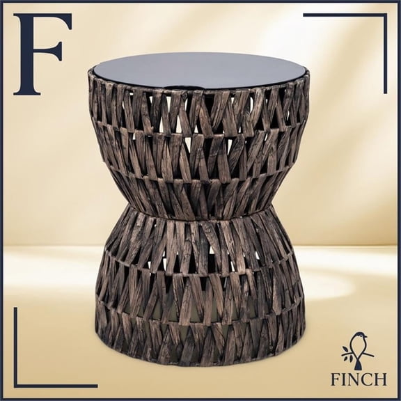 Finch Twysted Wicker Side Table with Removable Lid Hourglass Brown and Black