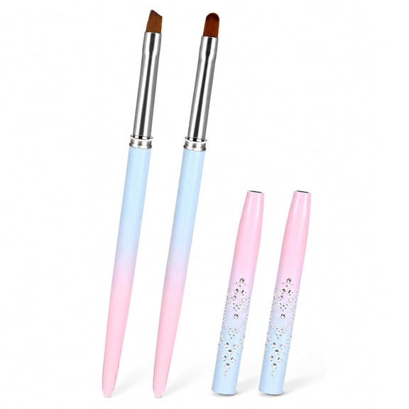 2 Pcs Nail Art Brushes Set, Round Petal and Angled French Tip Brush with Caps for Nail Design Painting and Polish Mistake Cleaning