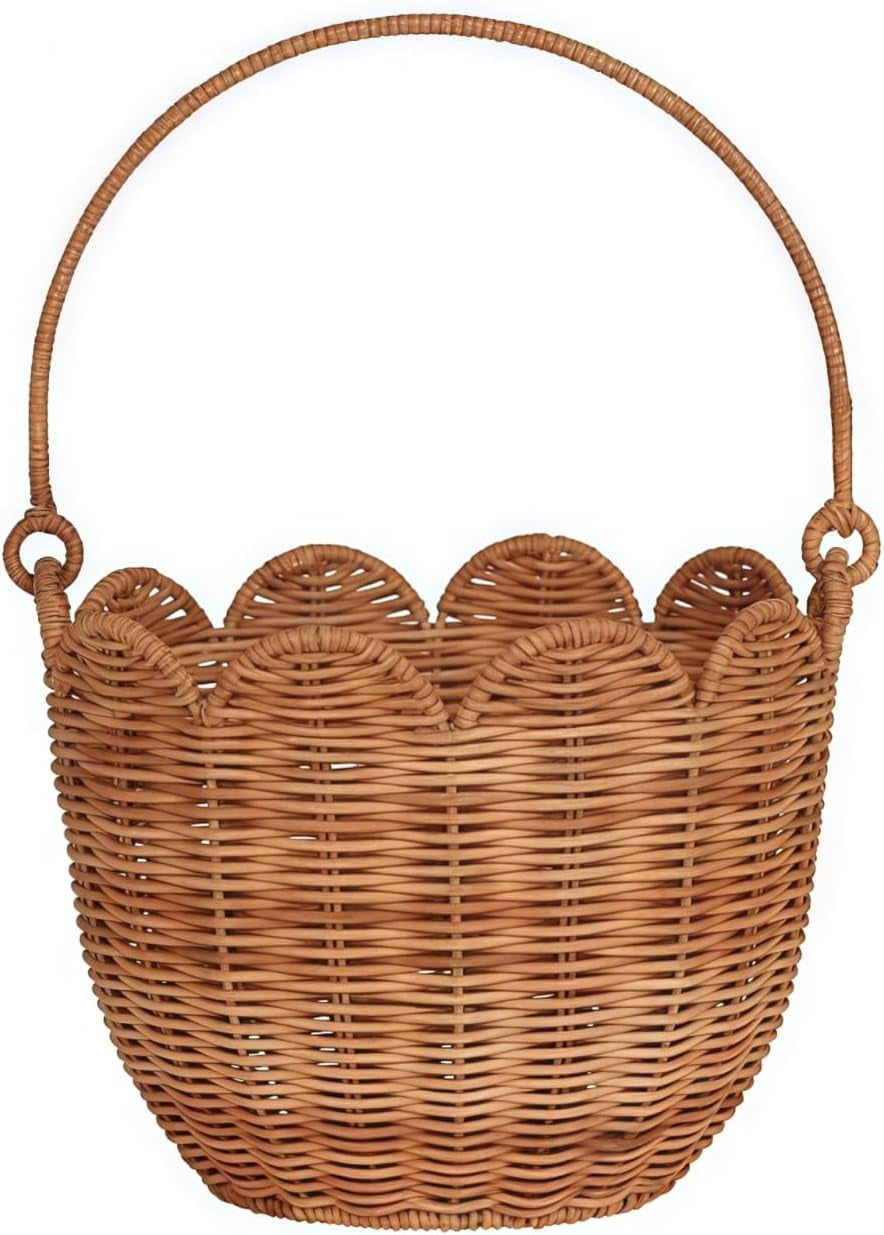 Kids Bunny Wicker Baskets:Wicker Easter Basket with Handle, Easter Basket, Creative Rabbit Ear Shape Picnic Basket, for Candy Egg Bread Flowers Toy Storage, Woven basket (B)