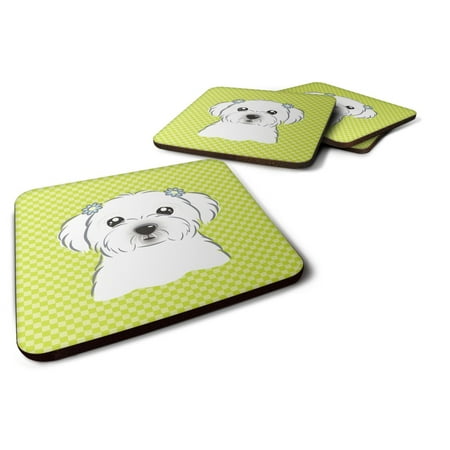 

Carolines Treasures BB1270FC Checkerboard Lime Green Maltese Foam Coaster Set of 4 3 1/2 x 3 1/2 multicolor