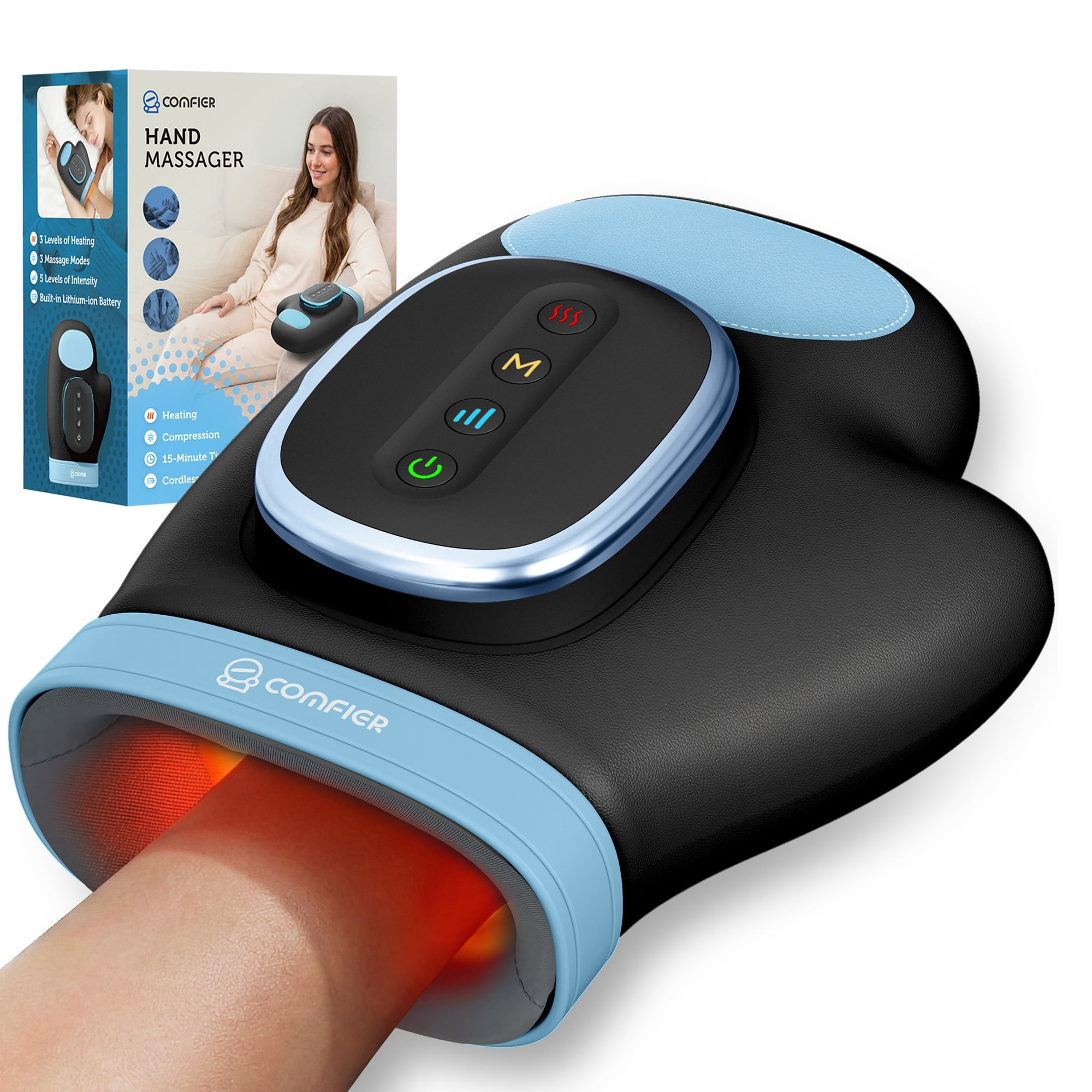 Comfier Electric Hand Massager with Heat Compression for Arthritis Carpal Tunnel, Upgraded Cordless Hand Massage Machine for Finger, Palm & Wrist Relief, for Women Men