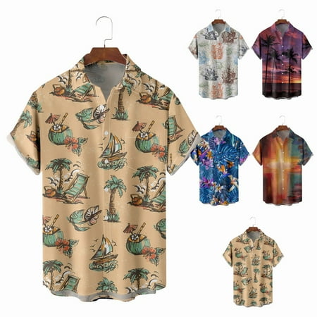

Boys Collared Button Down Hawaii Shirts Regular Vacation Tops for Boys 5-14 Years
