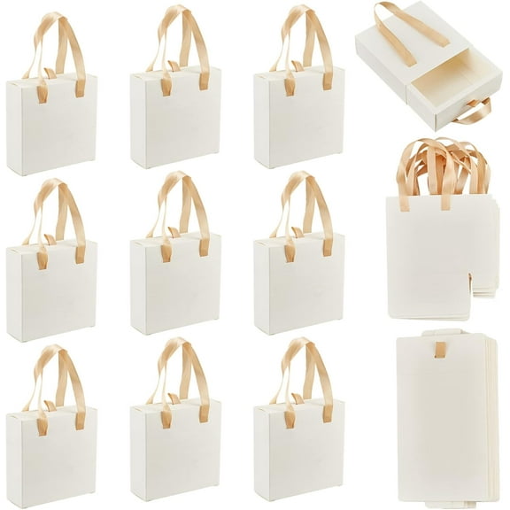 10Sets 10 Sets Paper Bags with Handles 3.94x 3.94x1.38 Small Heavy Duty Kraft Paper Bags Gift Packaging Bags with Drawer Box for Gift Packaging Birthday Wedding and Party Celebrations White