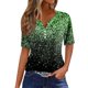 thumbnail image 1 of Camiseta de Mujer Camiseta Estampado Botón Manga Corta Diario Fin de Semana Moda Básico Cuello en V Top Regular Verde/S, 1 of 5