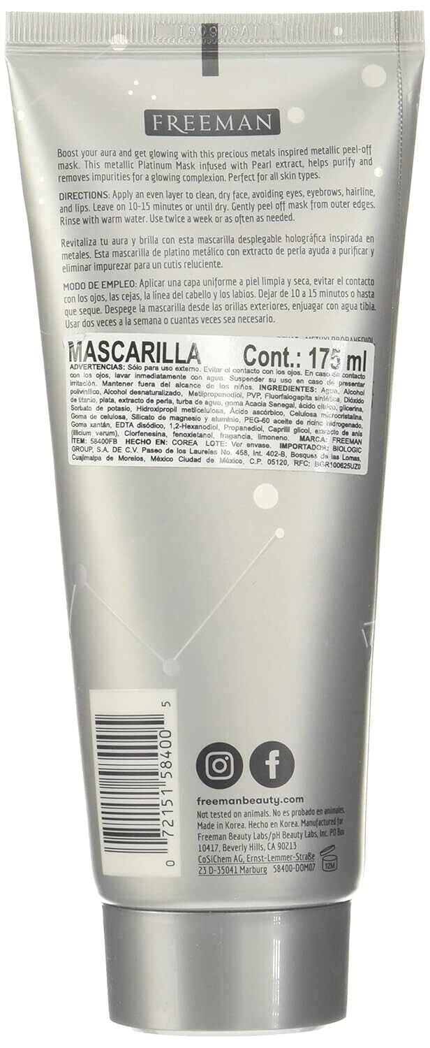 Freeman Cosmic Metallic Purifying Platinum Peel-Off Mask - 3 Pack